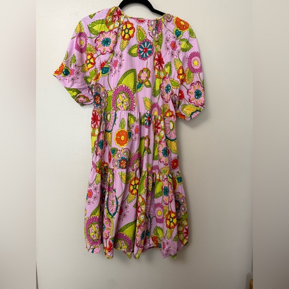 Anthropologie Uncle Frank Vibrant Pink Floral Tiered Short Dress - Picture 2 of 7